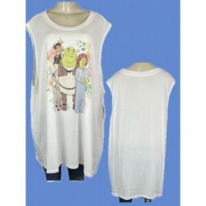 Dreamworks +4X Cream White Shrek Fiona Donkey Character Graphic Muscle Tank Top